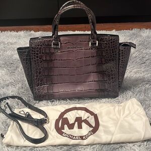 Michael Kors Selma Satchel - Gray Ombré Croc Embossed Leather